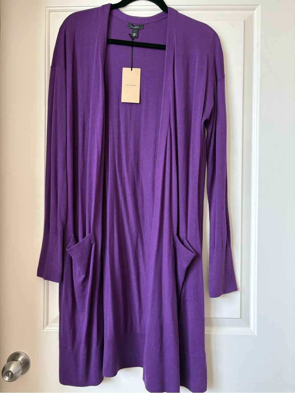 Halogen Long Open-Front Purple Cardigan
